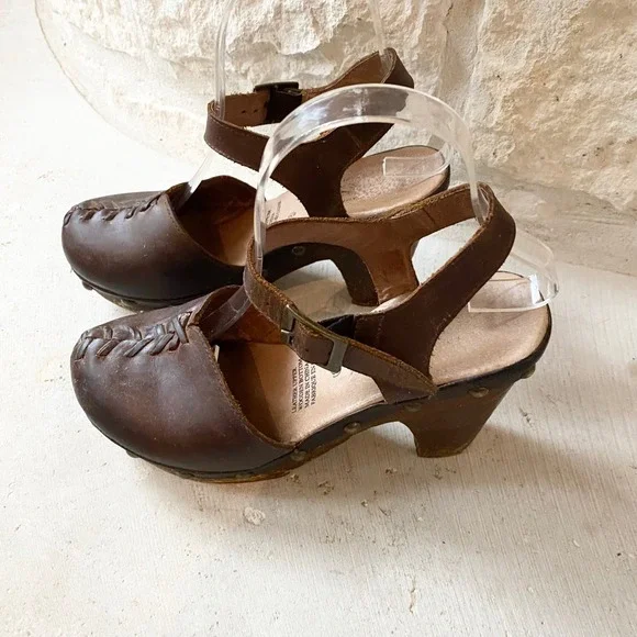 Free People Jeffrey Campbell Brown Leather Clog Platform Heel Sandals Women 8 - Picture 2 of 9